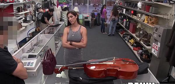  Good looking vixen sells cello and fucks for extra cash